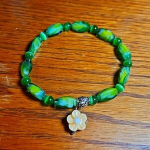 NWT Artsy Artisan Blown Glass Beads with Ceramic Flower Stretch Bracelet